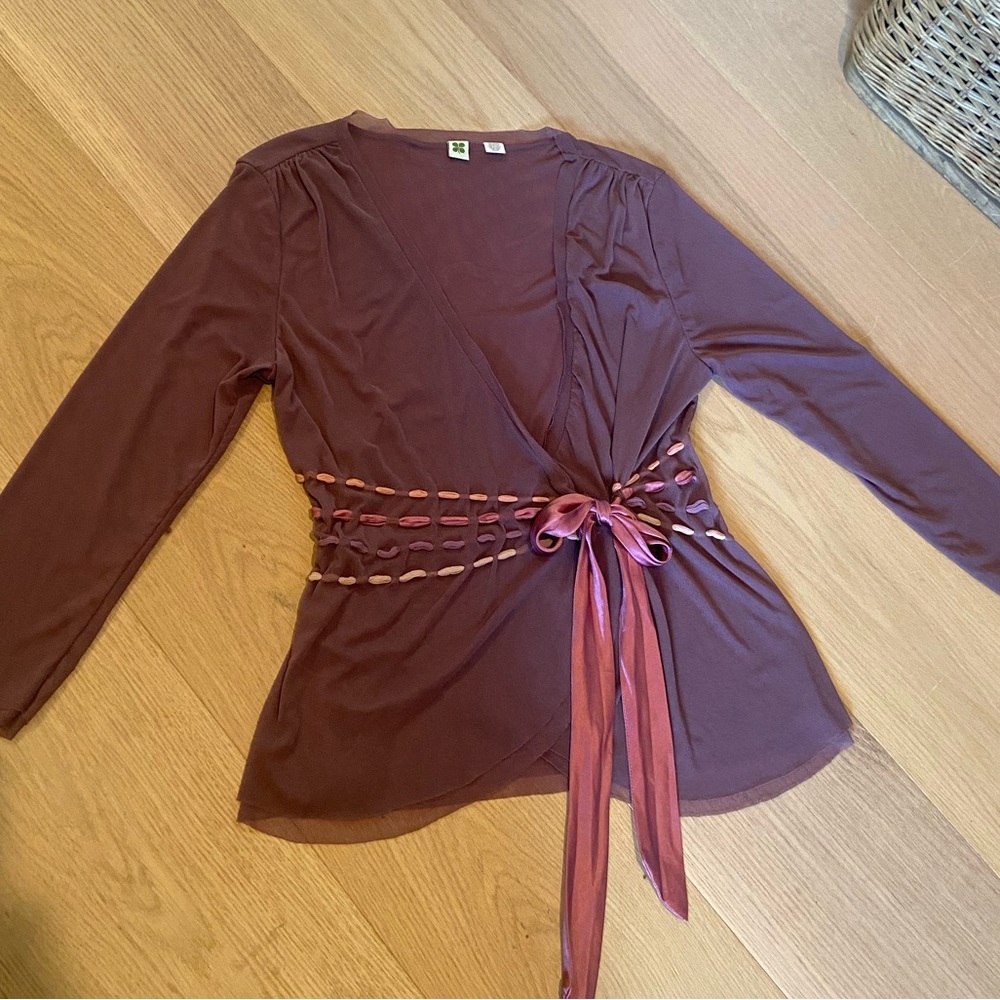 Anthropologie Boho Mesh Wrap Top - Picture 2 of 9
